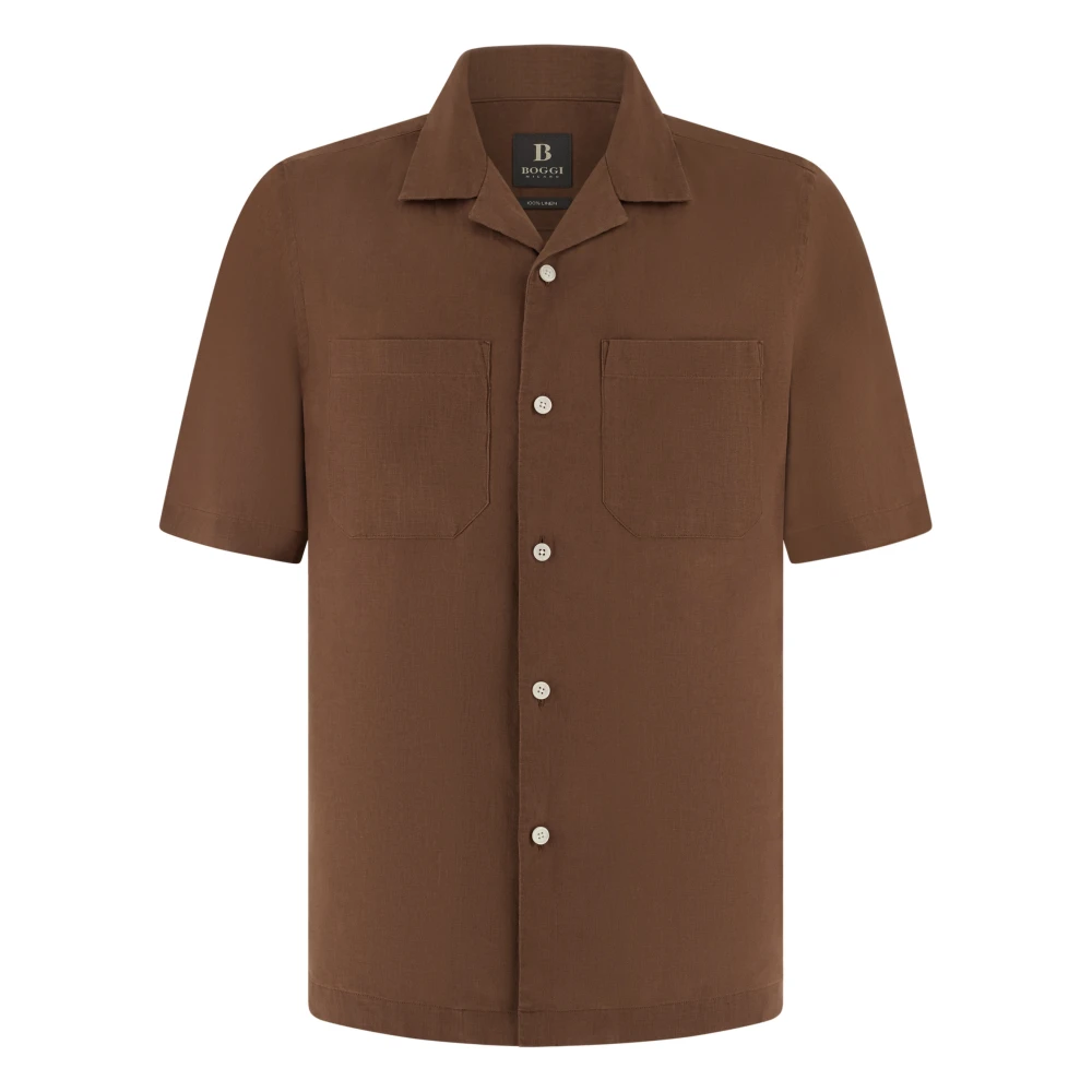 Boggi Milano Uomo Marrone - Camicia Regular Fit In Lino - Shirts - L