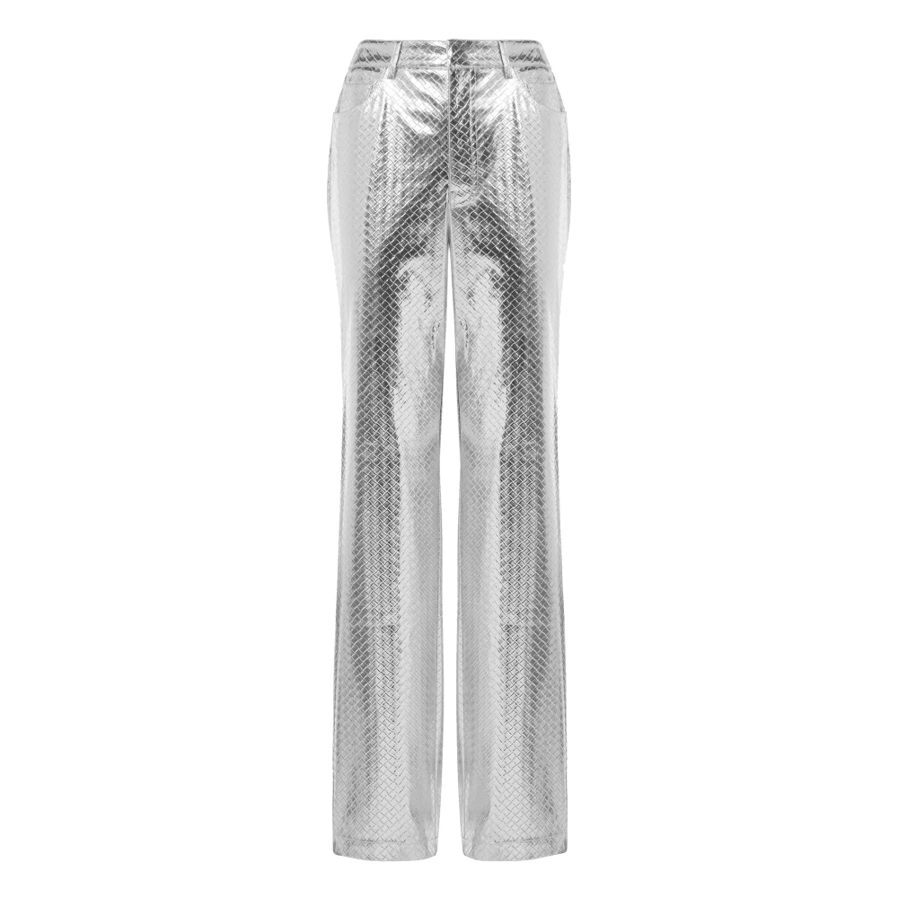 Rotate Birger Christensen Zilveren Hoge Taille Geweven Broek Gray Dames