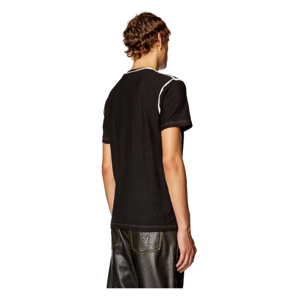 Diesel Logo-embroidered T-shirt in slub cotton Black Heren