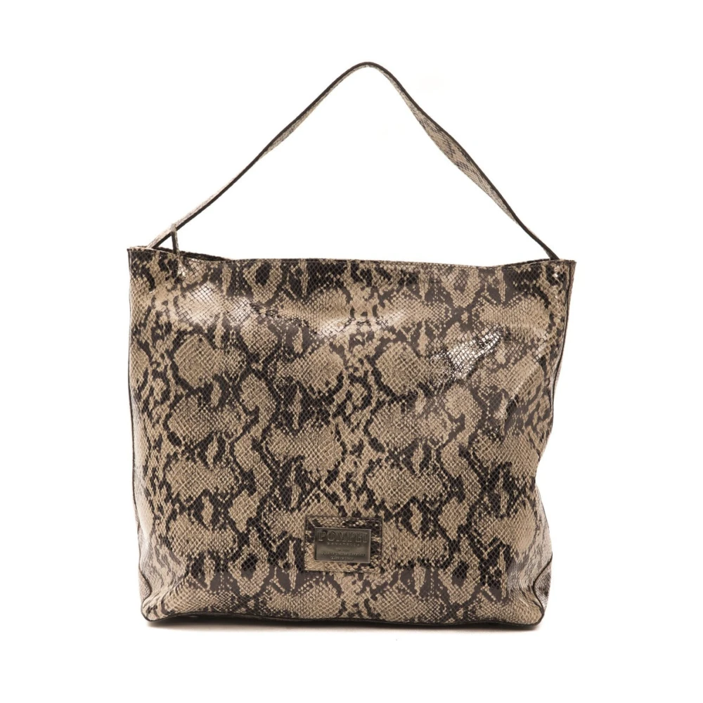 Pompei Donatella Python Print Läder Axelväska Brown, Dam