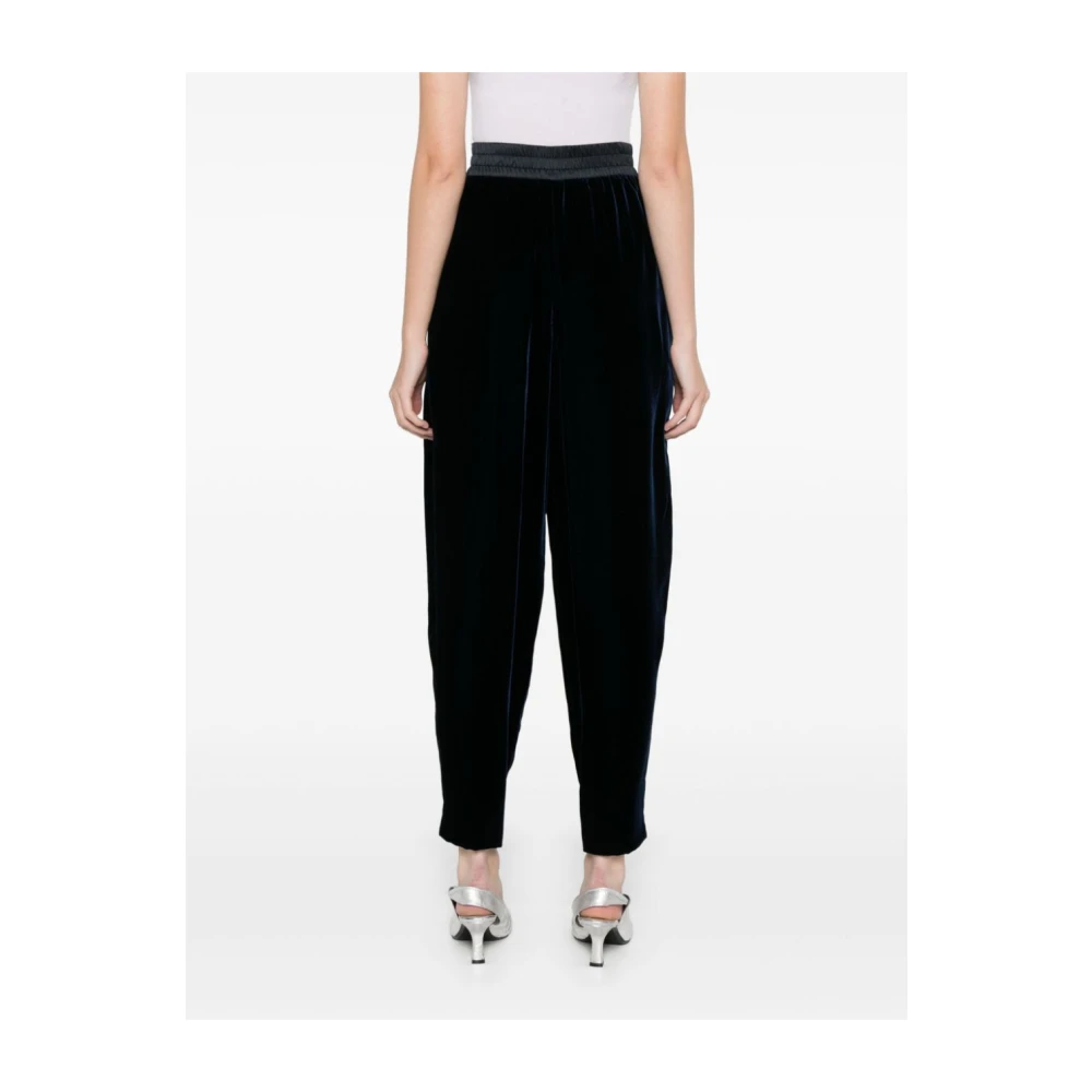 Emporio Armani Blauwe Velvet Broek Mid-Rise Tapered Pijp Blue Dames