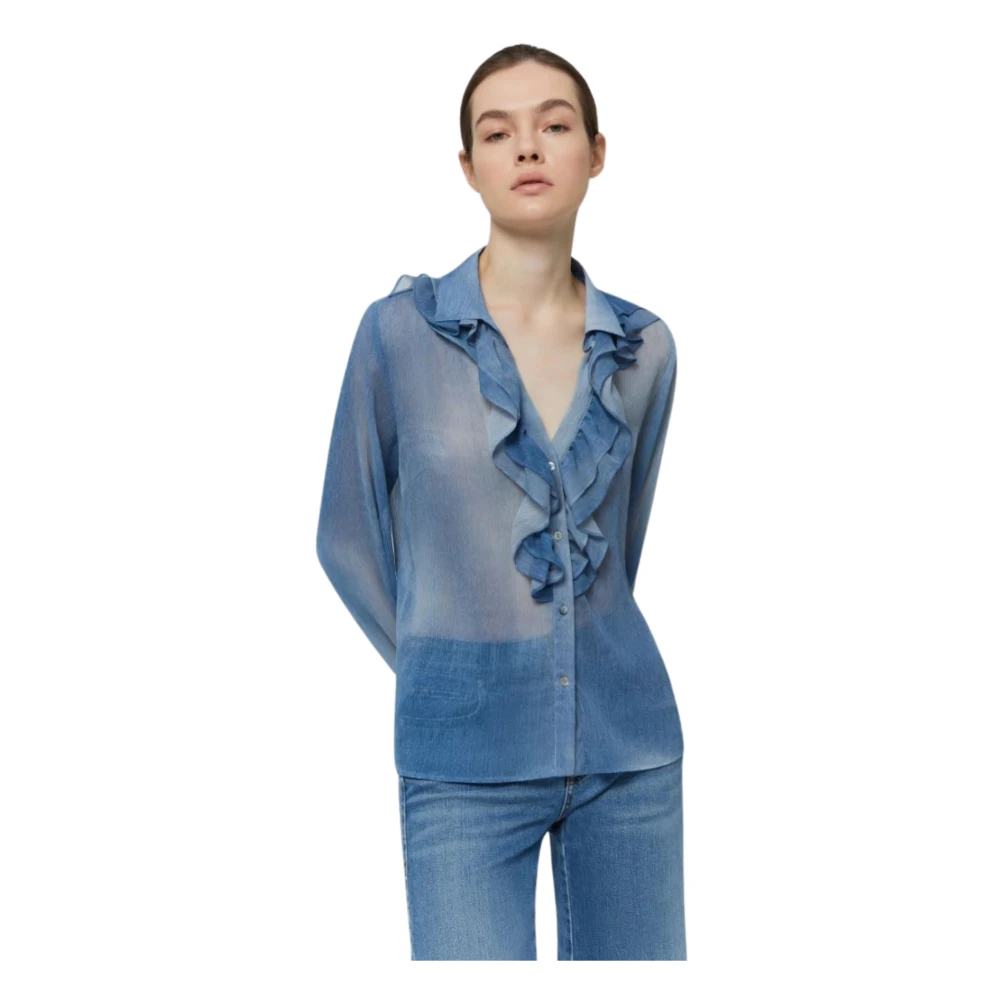 Iblues Lichtblauwe Bedrukte Crepe Blouse Blue Dames