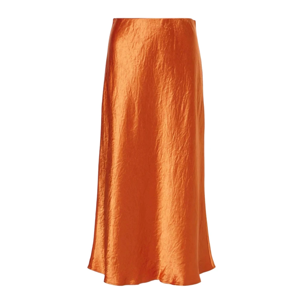 Max Mara Oranje Satijnen Uitlopende Midi Rok Orange Dames