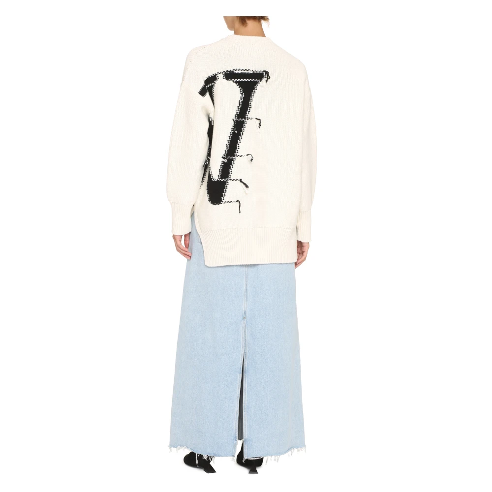 Off White Contrasterende Kleur Trui van Wol White Dames