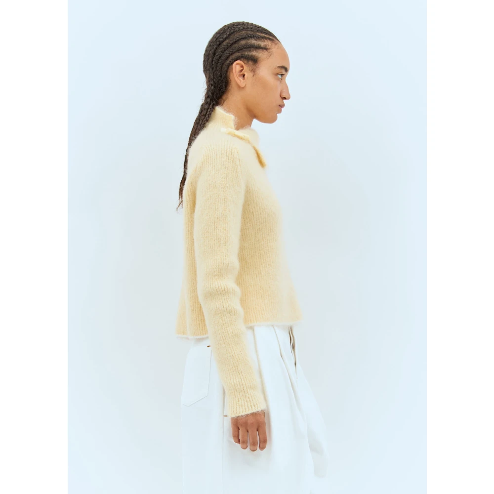 Jacquemus Marina Mohair Sweater Shawl Hals Rib Yellow Dames
