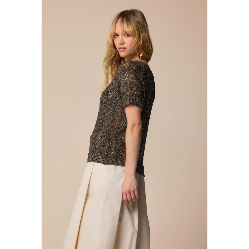 Kocca Stijlvolle ronde hals gebreide kleding Brown Dames
