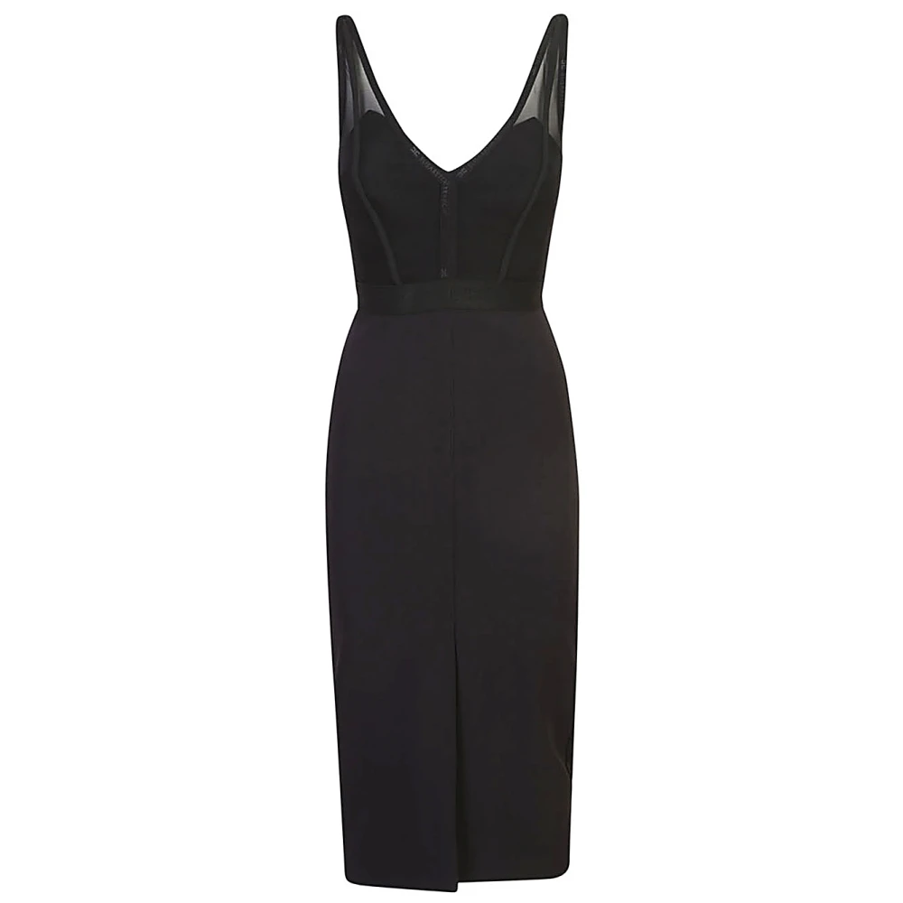 Elisabetta Franchi Zwarte Midi Jurk met Stretch Tule Black Dames