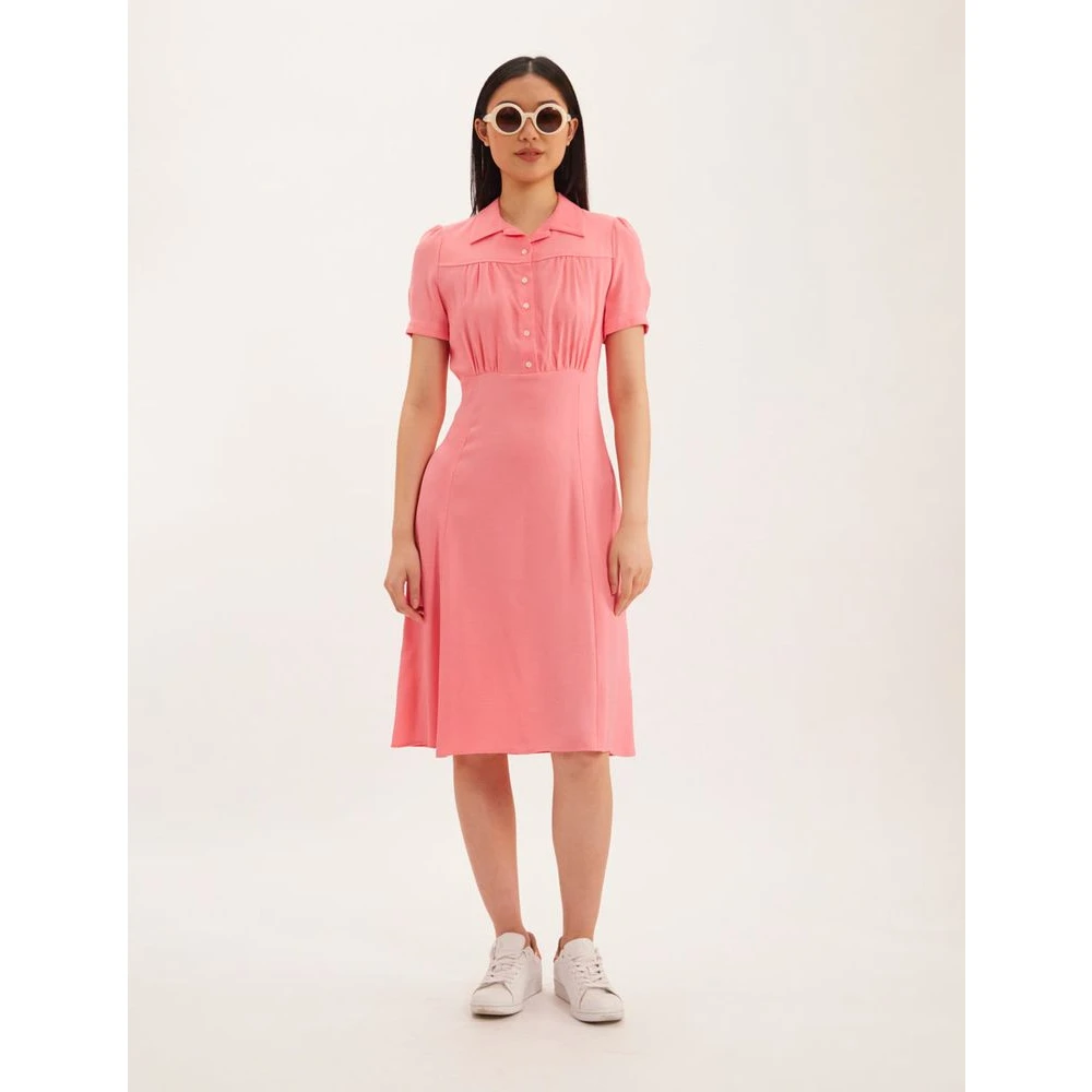 Ines De La Fressange Paris Roze Viscose Crepe Zomerjurk Pink Dames