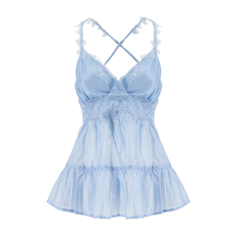 Ermanno Scervino Bloemenkant Gekruiste Bandjes Top Blue Dames