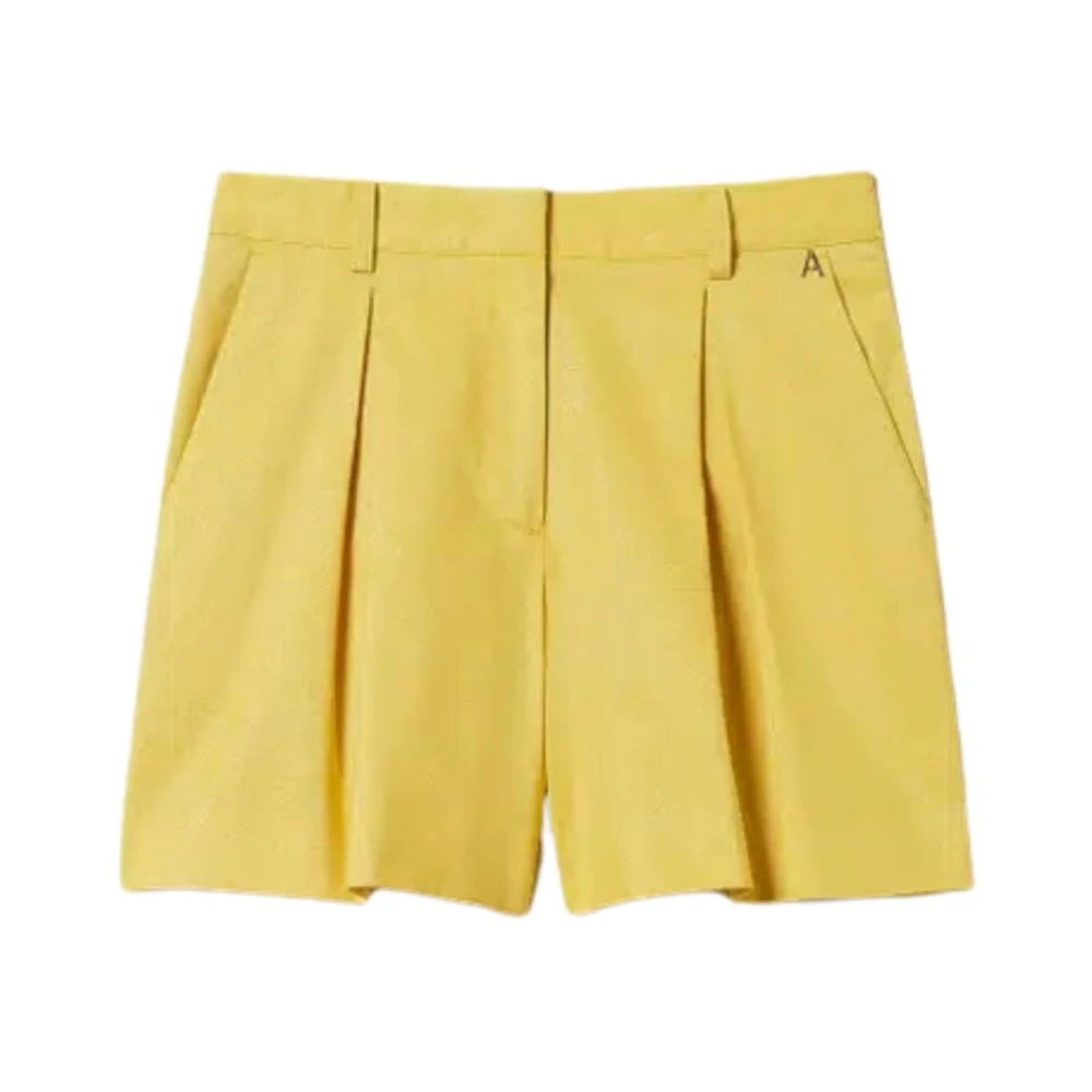 Twinset Women's Yellow Casual Shorts, Xs, Linen Blend Bermuda Shorts With Lurex