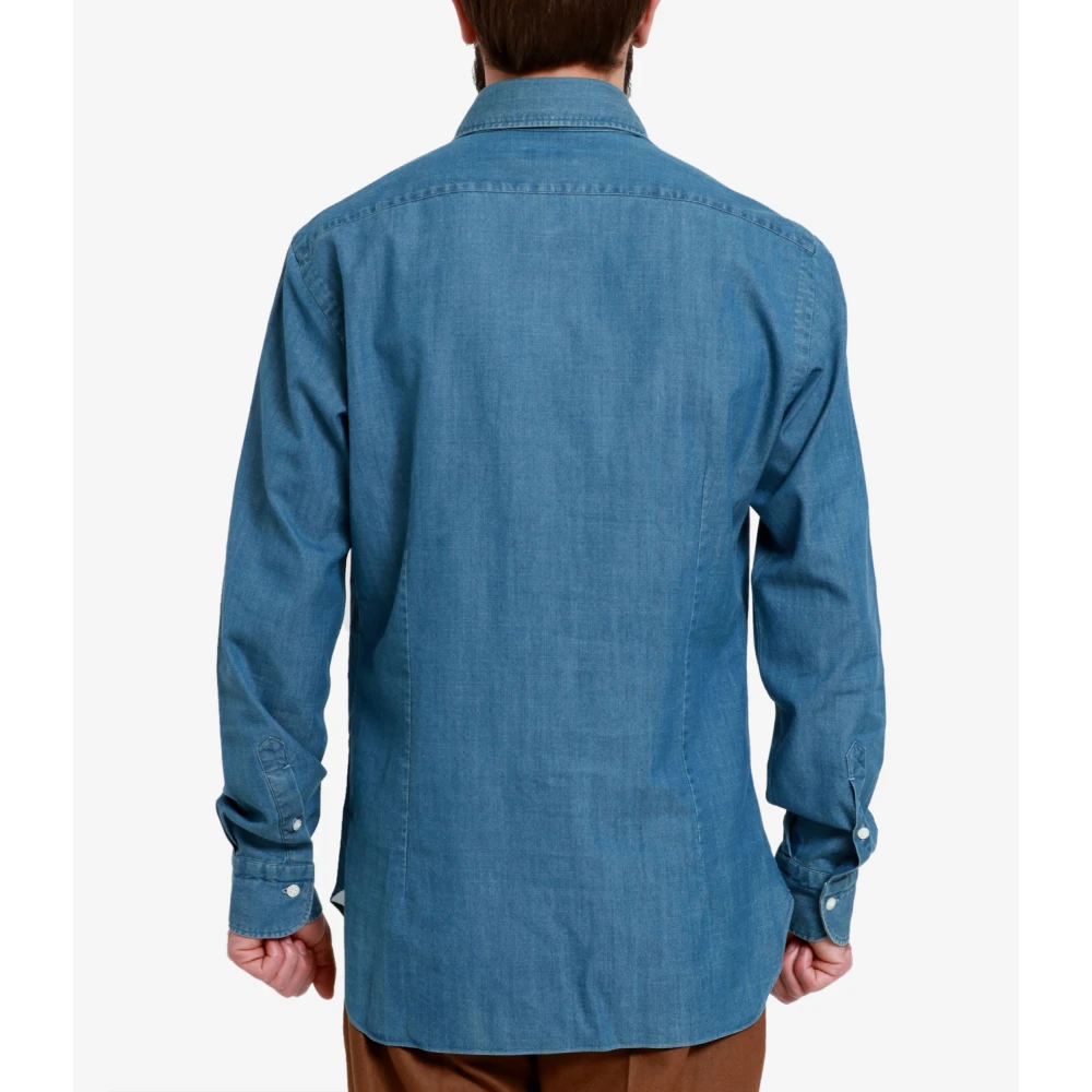 Barba Denim Overhemd Klassieke Kraag Lange Mouwen Blue Heren