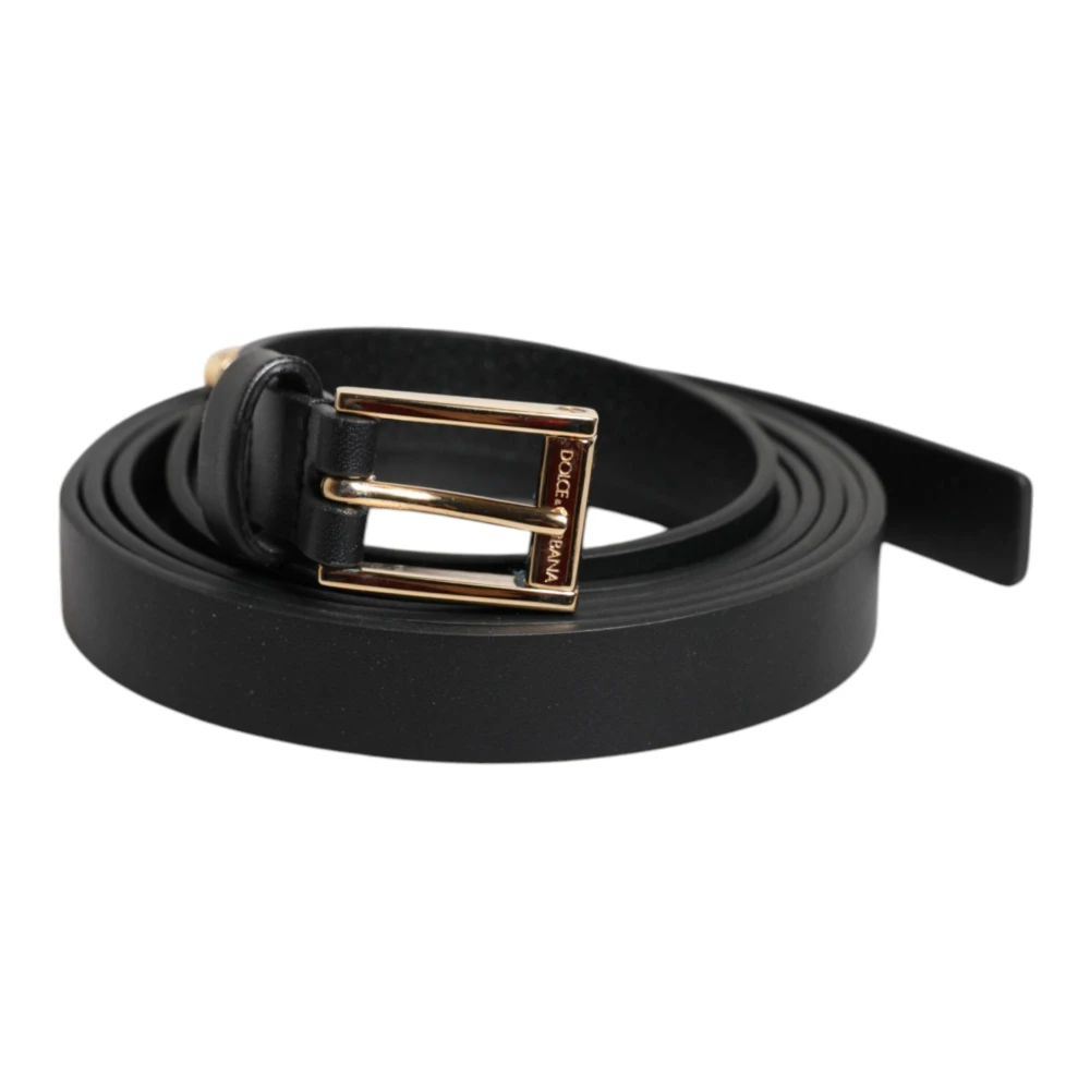 Dolce & Gabbana Women's Black Belts, One Size, Leather Gold Buckle Belt