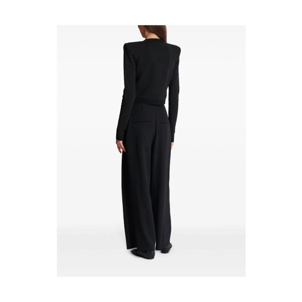 Balmain Zwarte Kristalversierde Gebreide Trui Black Dames
