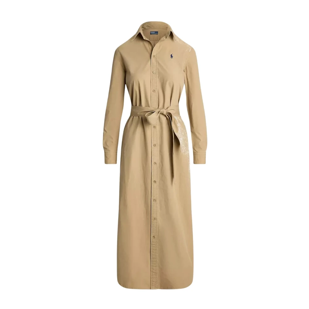 Ralph Lauren Katoenen overhemdjurk midi Beige Dames