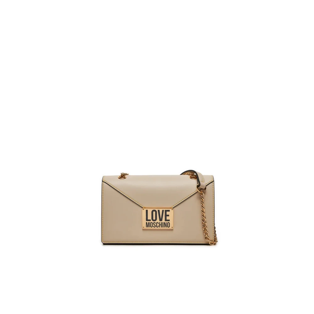 Love Moschino Eco-leren Schoudertas met Logoplaat Beige Dames