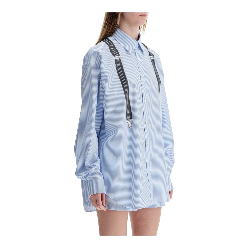 Moschino Blauw Gestreept Shirt met Decoratieve Bandjes Blue Dames