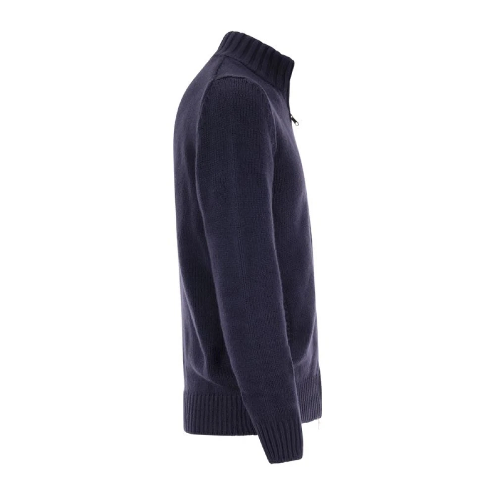 Fedeli Winter Katoen Zip Cardigan Blue Heren