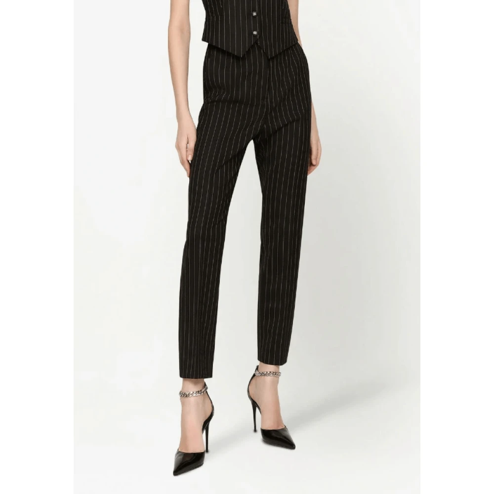 Dolce & Gabbana Verticaal Gestreepte Twill Broek Black Dames