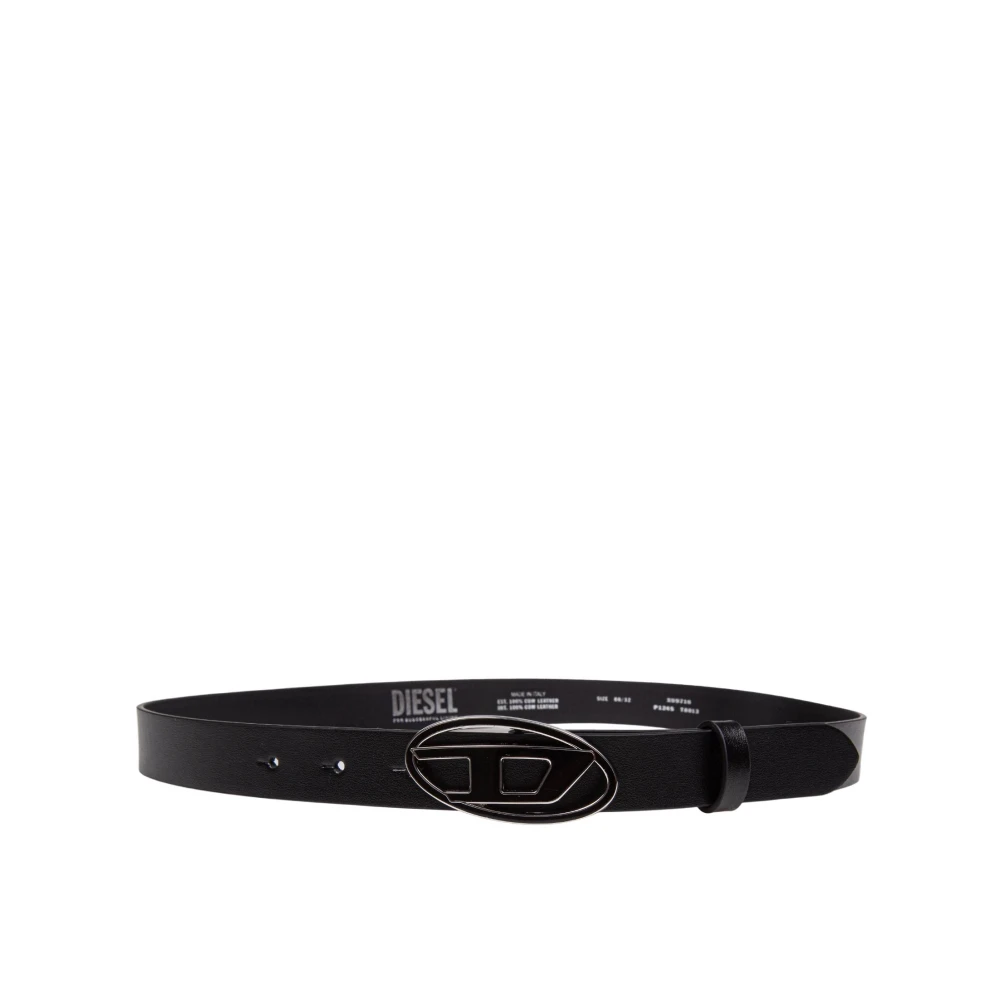 Diesel Zwart leren riem met ovale D-gesp Black Dames