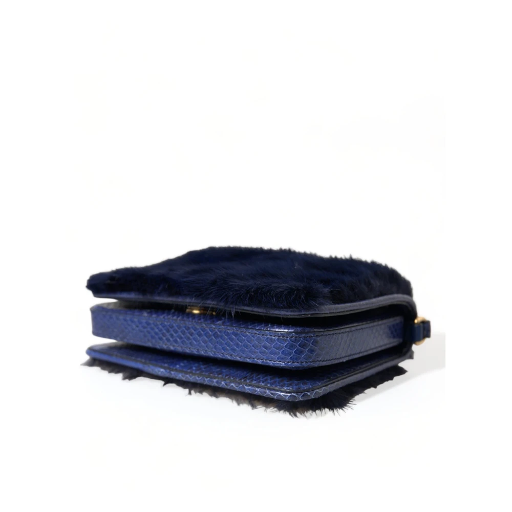 Dolce & Gabbana Exclusieve Donkerblauwe Bont Schoudertas Blue Dames