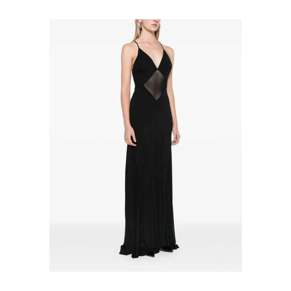 Staud Maxi Jurk met Mesh Panelen en Kruisbanden Black Dames