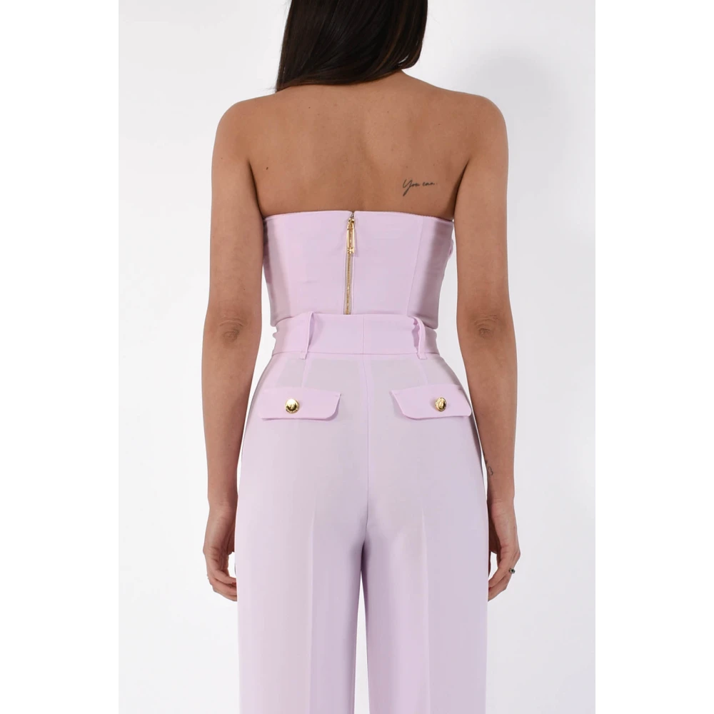 Elisabetta Franchi Top in vloeiende crêpe met juweeldecoratie Pink Dames