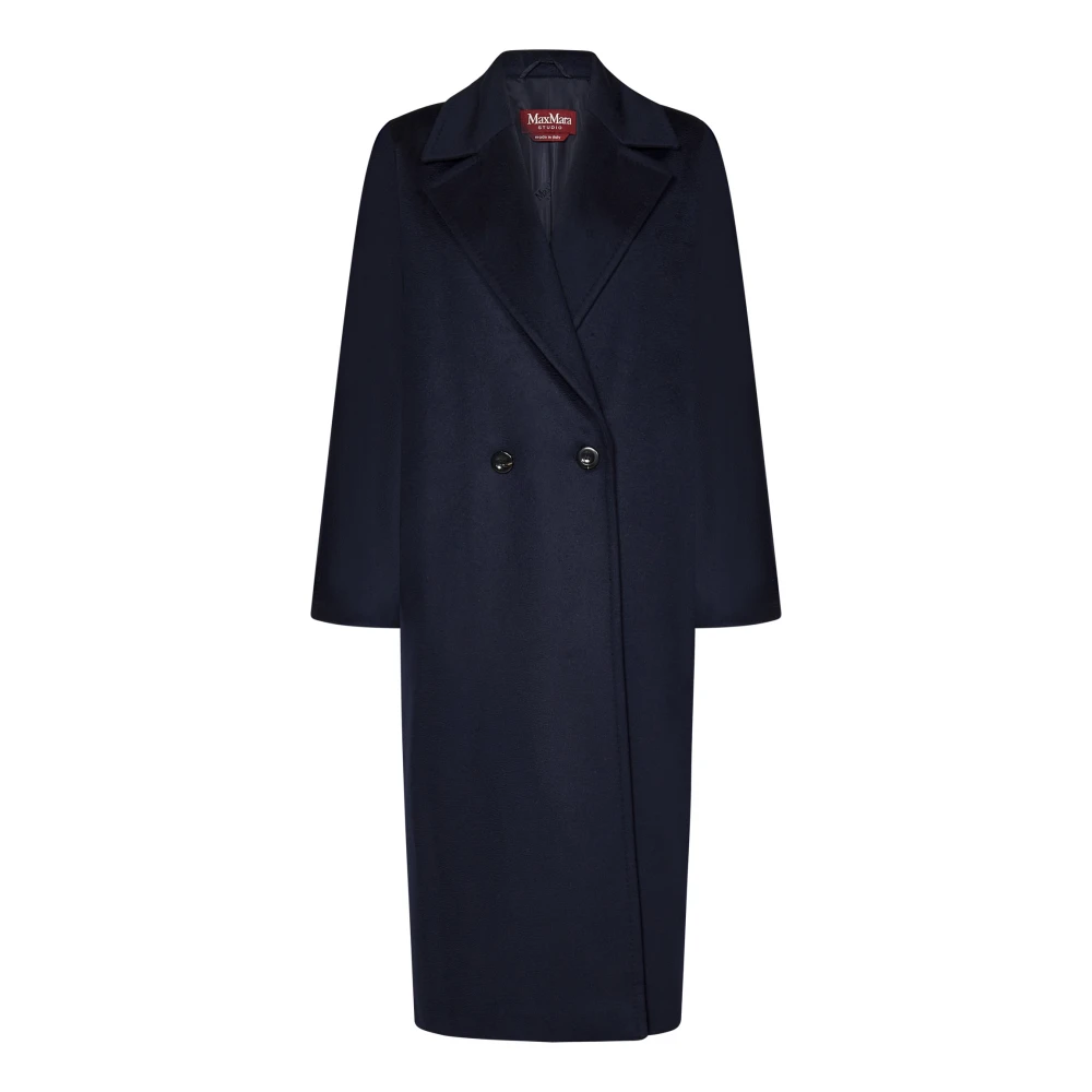 Max Mara Blauwe Wol Double-Breasted Jas Blue Dames