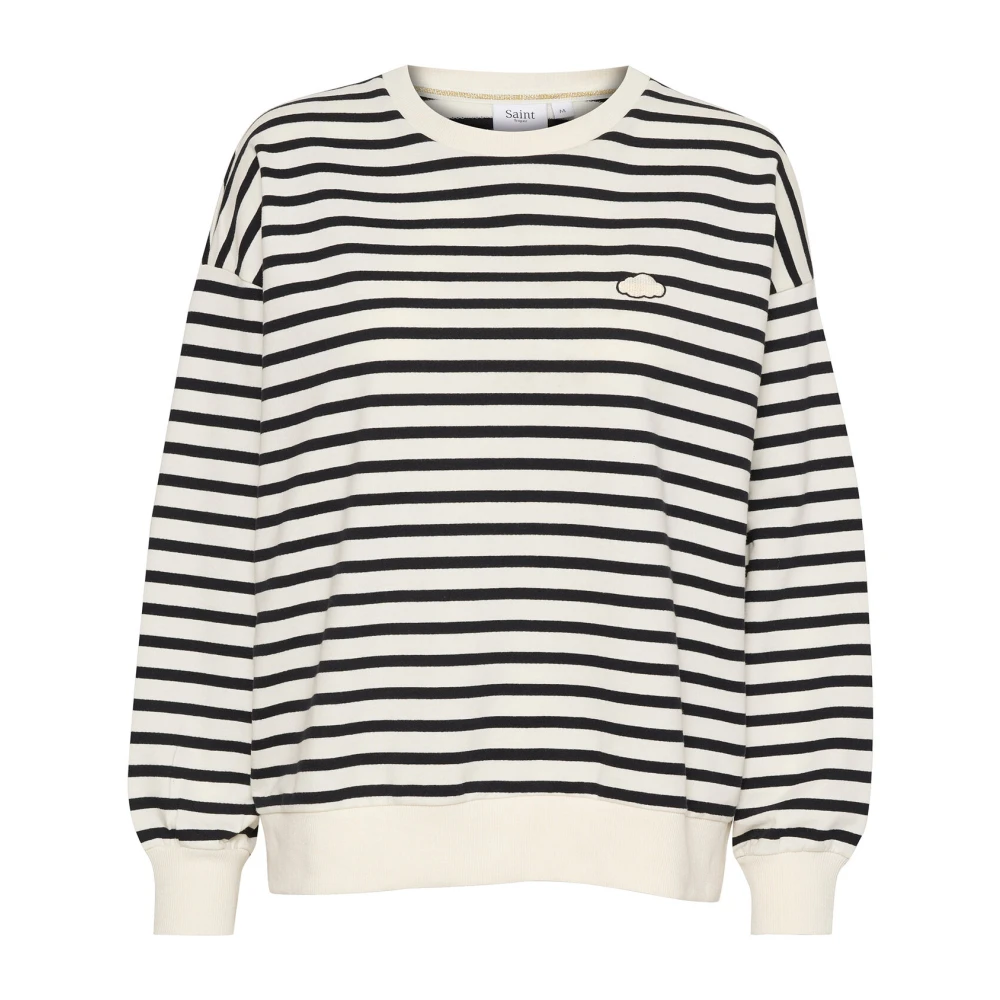 Saint Tropez Gestreepte Sweatshirt met Geborduurd Detail Beige Dames