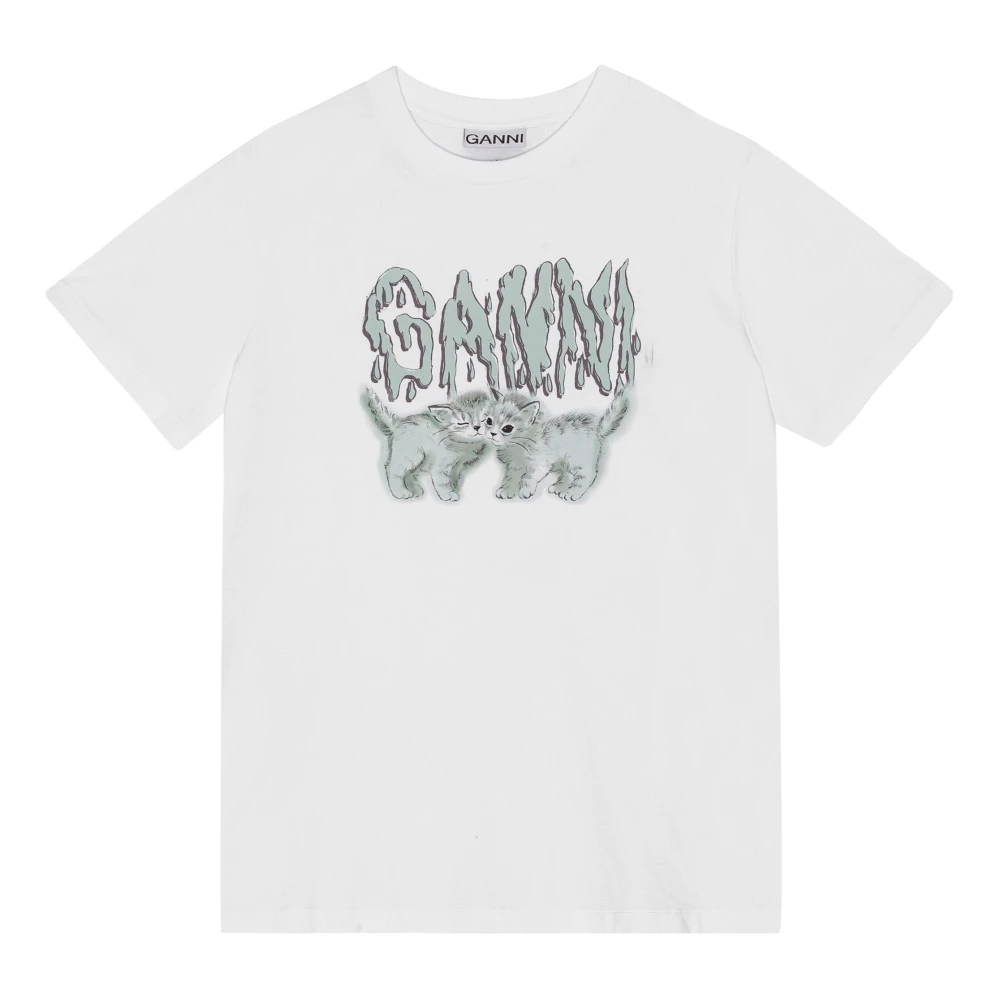 Ganni Schattig Kat T-shirt White Dames