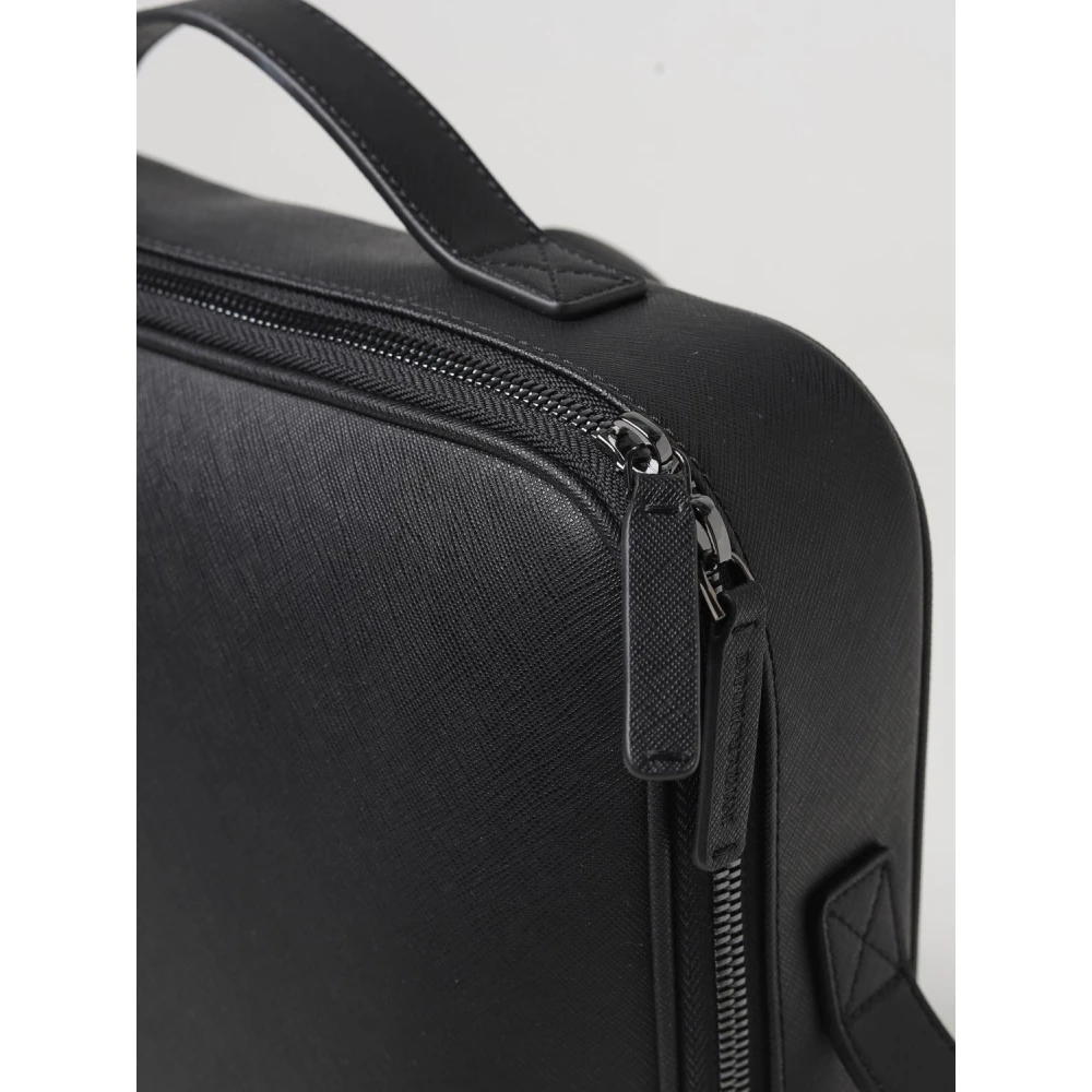 Emporio Armani Zwarte Aktetas Hand Schouder Rits Rechthoekig Black Heren