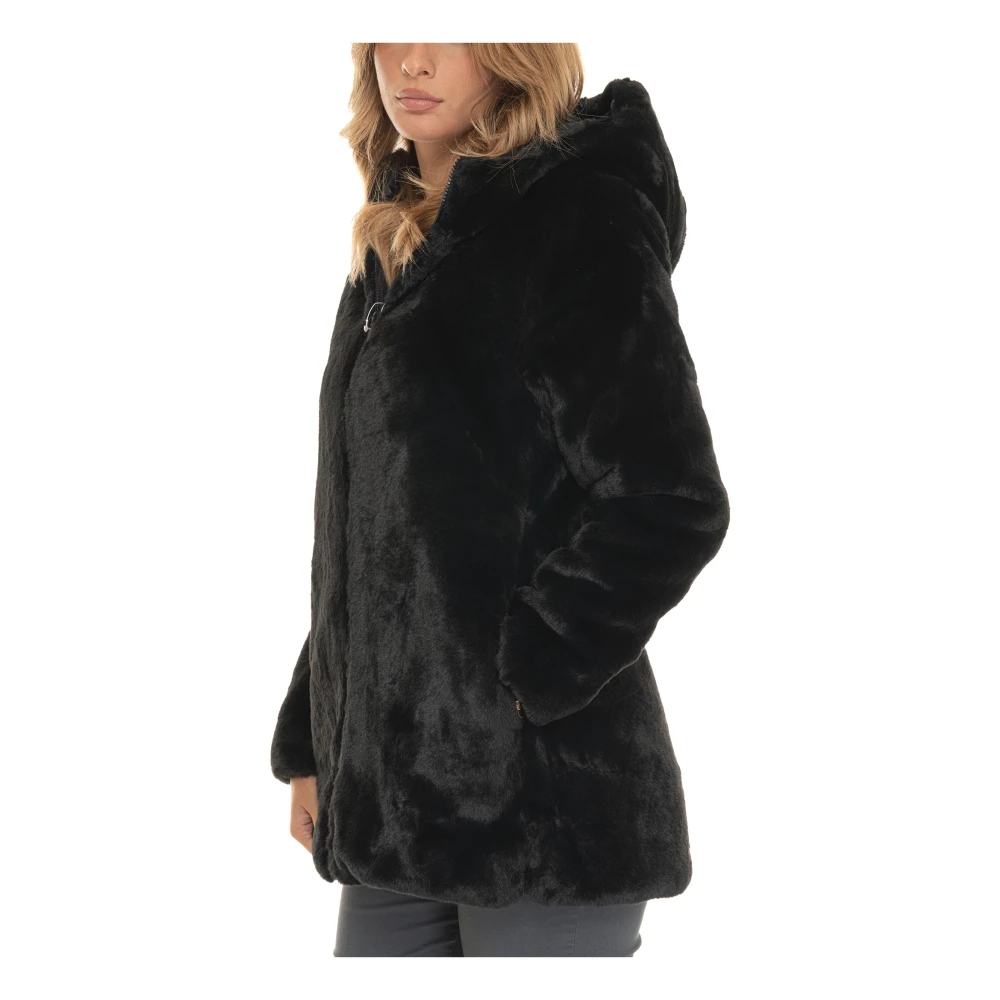 Save The Duck Omkeerbare Hooded Bridget Coat met imitatiebont Black Dames