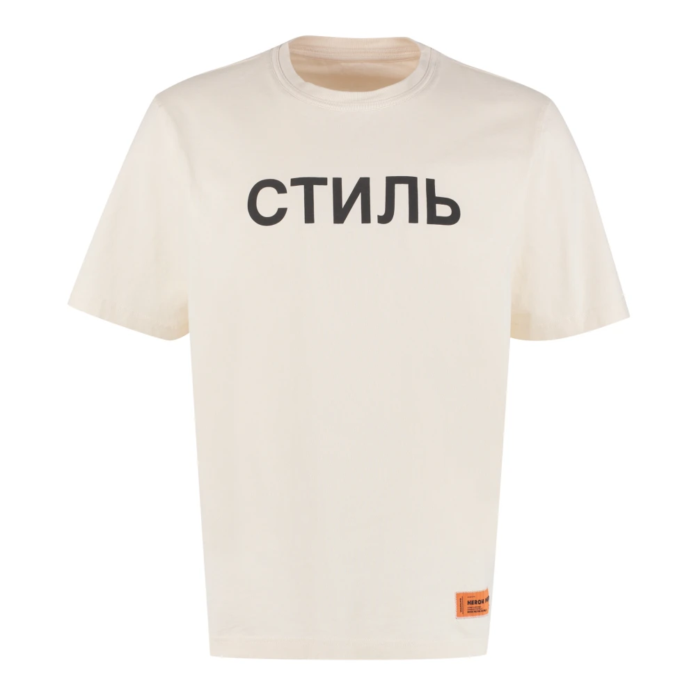 Heron Preston Logo Patch Katoenen T-shirt Beige Heren