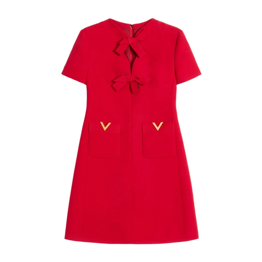 Valentino Garavani Women's Red Silk A-Line Dress Bow Detailing