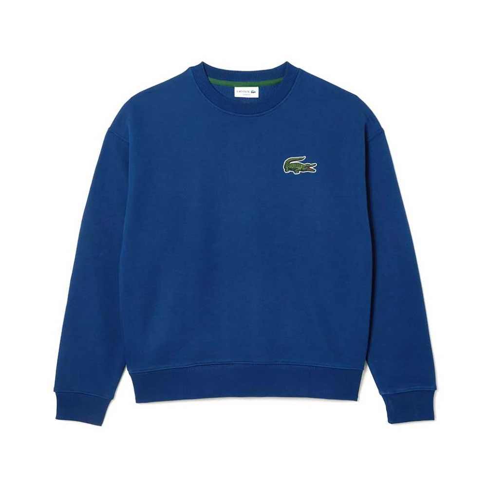 Lacoste Blauwe Sweaters met Losse Pasvorm en Ronde Fleece Kraag Blue Heren