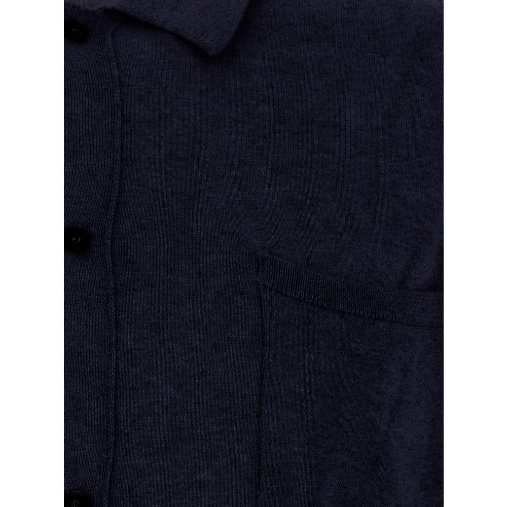 Laneus Wollen Gebreide Polo Blue Heren