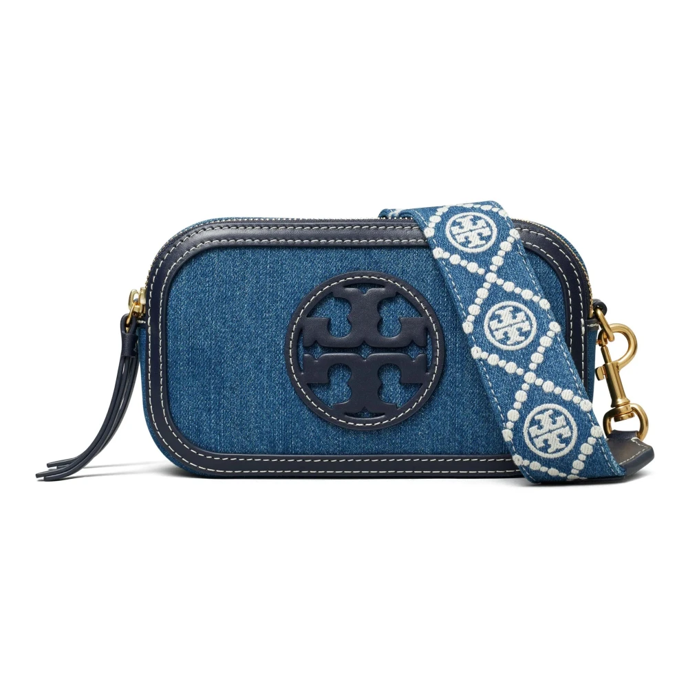 TORY BURCH Blauwe Denim Crossbody Tas met Laser-Cut Blue Dames