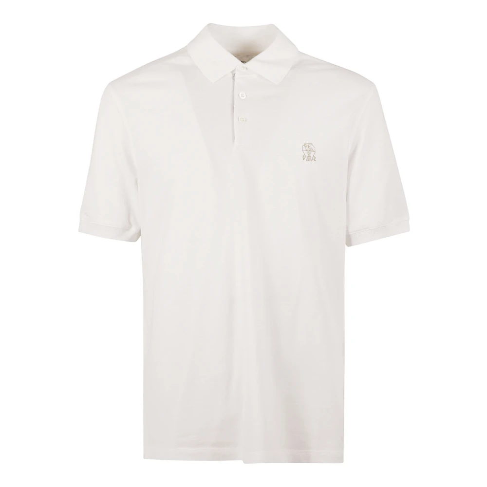 BRUNELLO CUCINELLI Witte Polo Shirt Katoen Geborduurd Logo White Heren