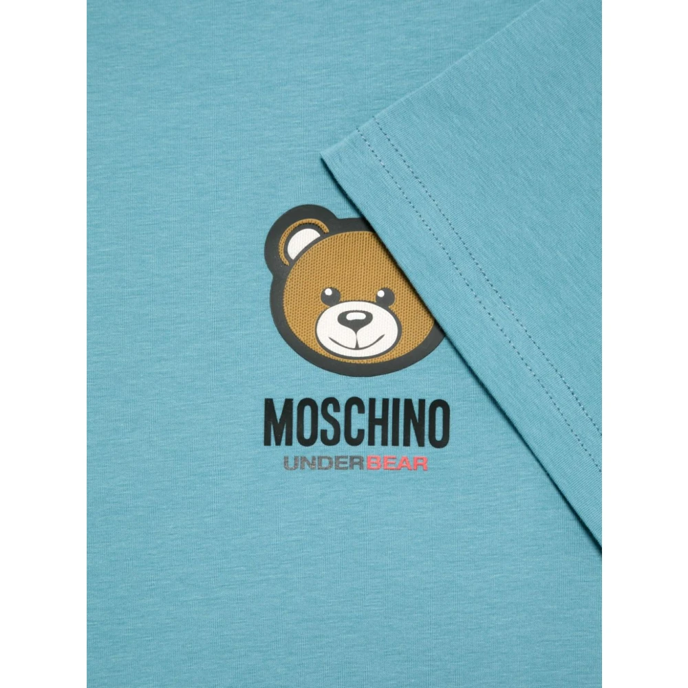 Moschino Blauw Logo-Tape Crew Neck T-shirts Blue Heren