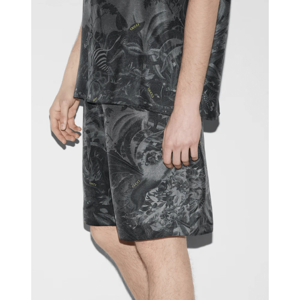 Gucci Bloemen en Fauna Print Zijden Shorts Gray Heren