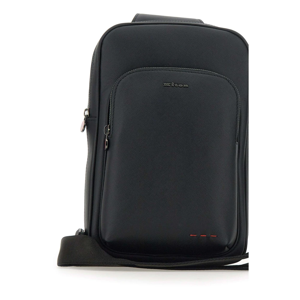 Kiton Zwarte leren rugzak met ritssluiting Black Heren