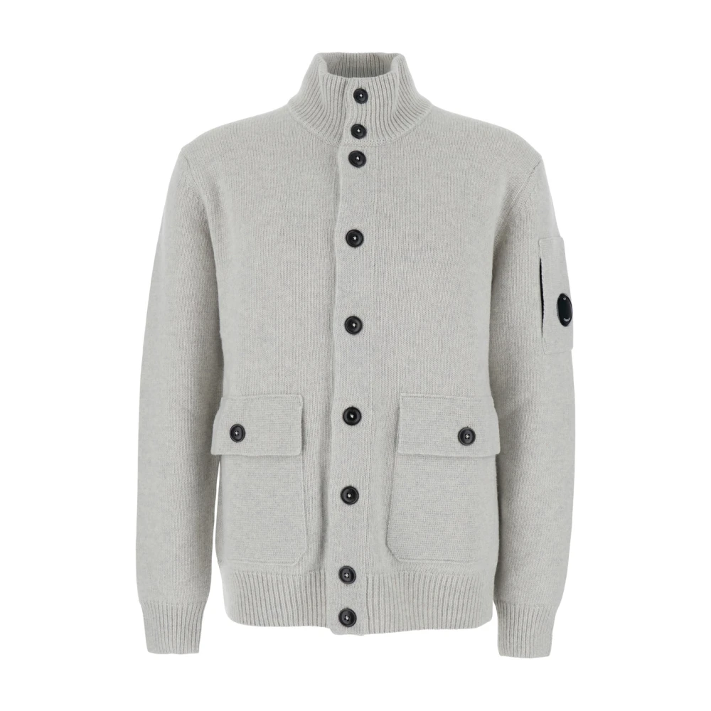 C.p. Company Men's Gray Cardigans, 2XL, Grey Lambswool Cardigan Jumper