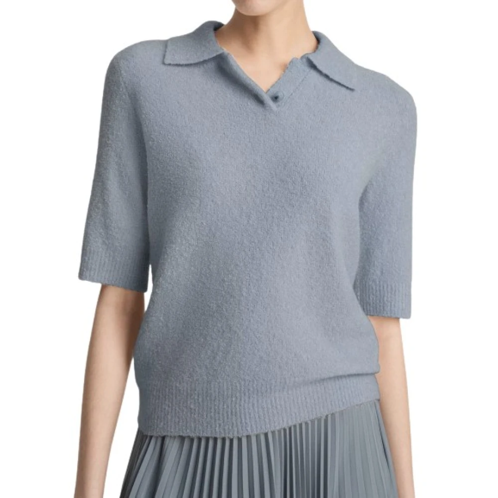 Vince Zijde-Blend Bouclé Polo Sweater Blue Dames