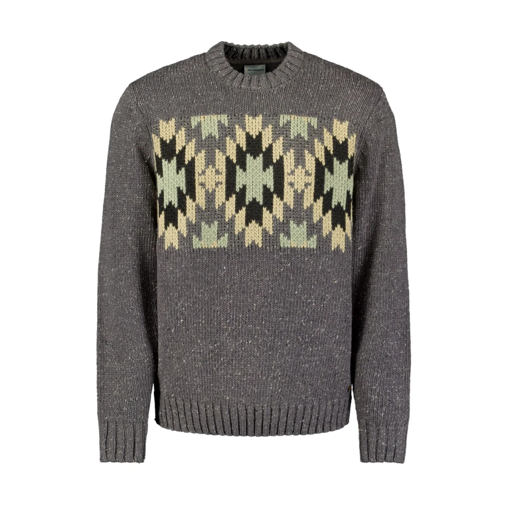 No Excess Zijden Jacquard Crewneck Pullover Aztekenprint Gray Heren
