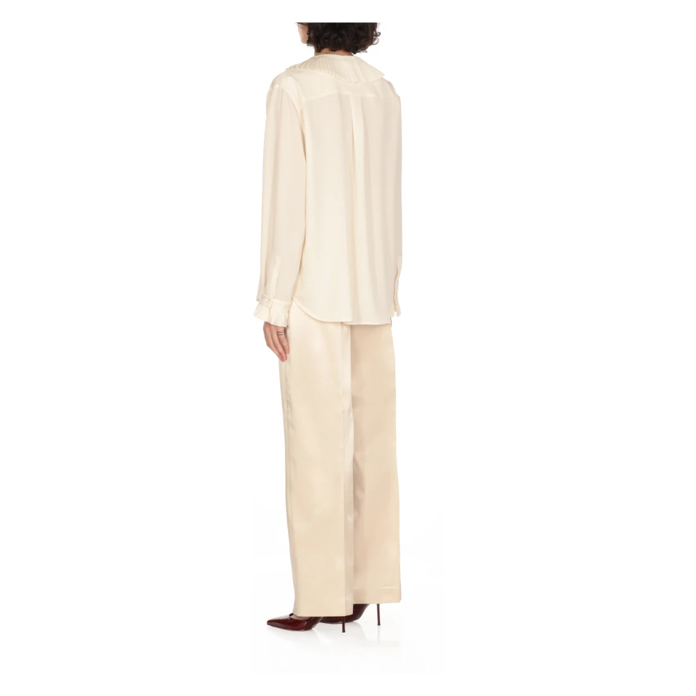 Philosophy di Lorenzo Serafini Ivoor Shirt met Geplooide Kraag en Franjes Beige Dames