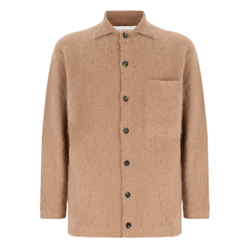 Laneus Oversized Mohair Wool Knit Shirt Brown Heren