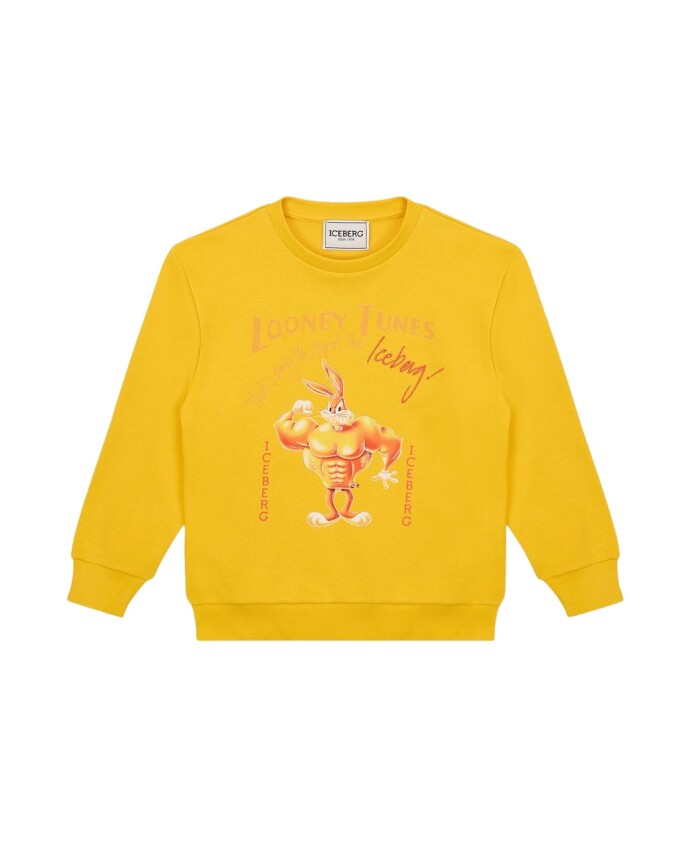 enfants-sweatshirt-a-col-rond-jaune-avec-sylvester-the-cat-dessine-en-rouge