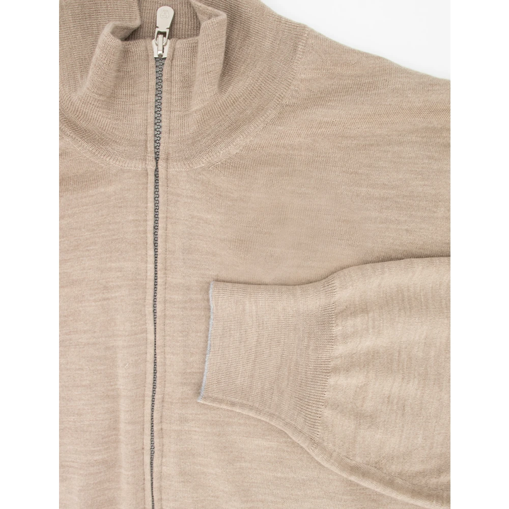 BRUNELLO CUCINELLI Zachte getextureerde cardigan met gegoten rits Beige Heren
