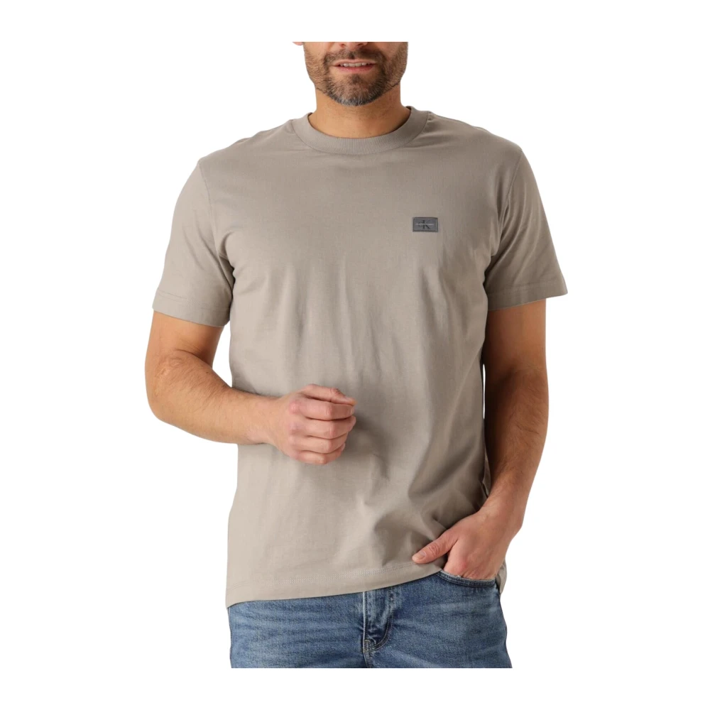 Calvin Klein Beige Woven Label Regular Tee Gray Heren