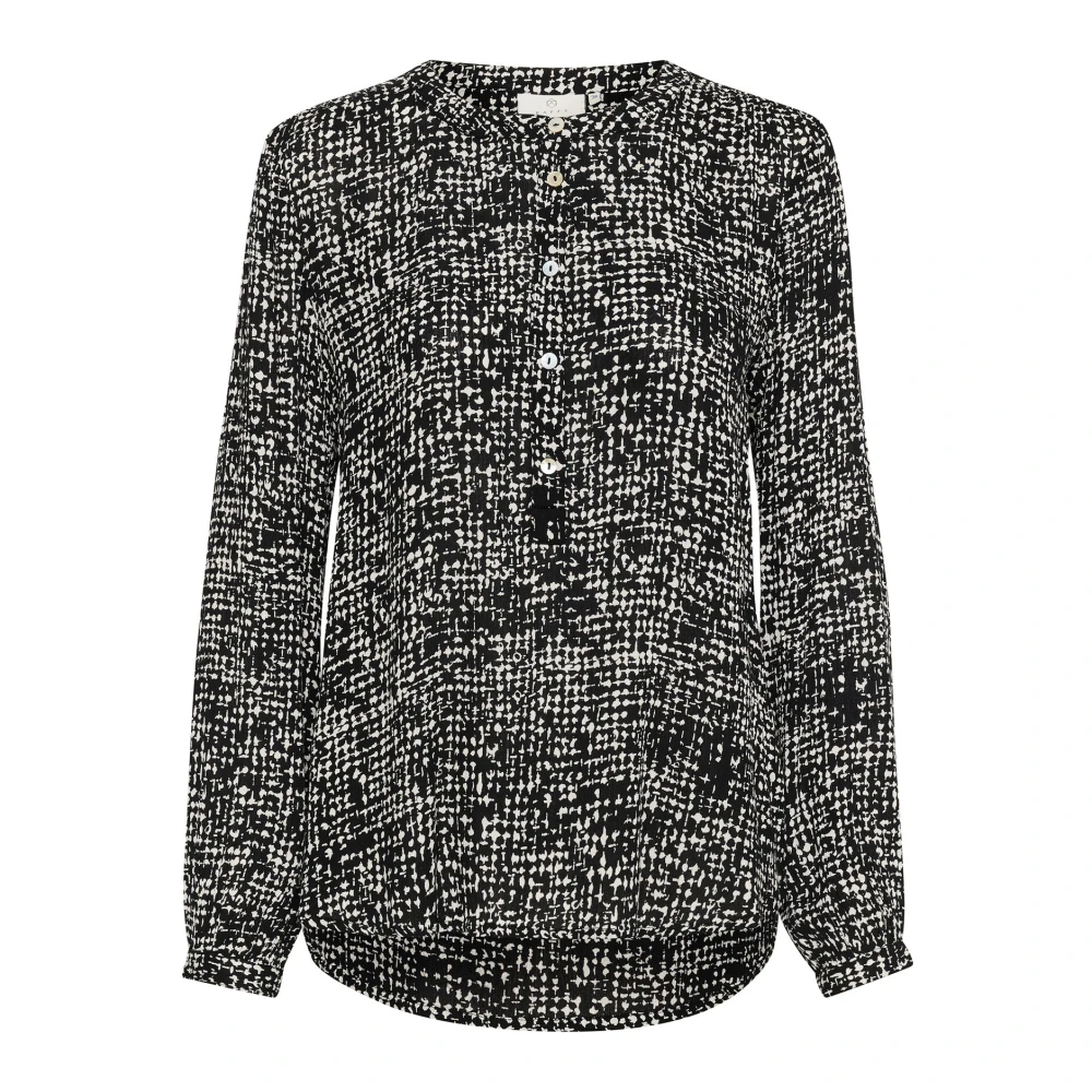 Kaffe Grafische Dot Blouse met Lange Mouwen Black Dames