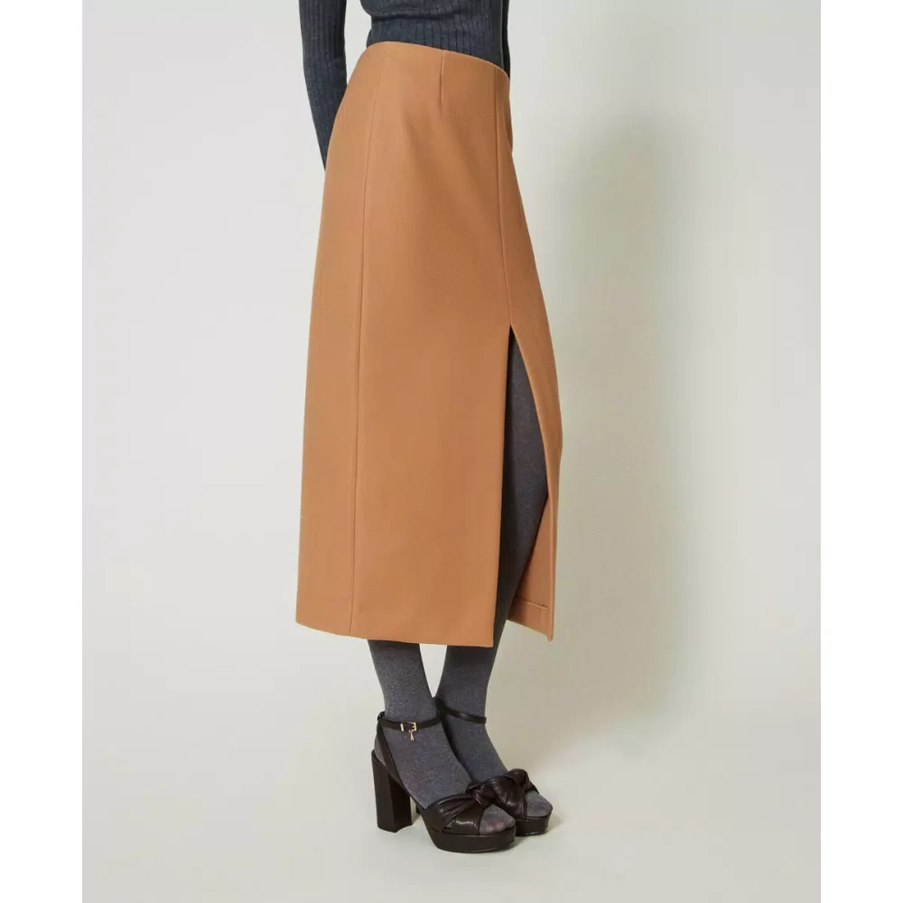 Twinset Kameel Rok met Voor Split Brown Dames